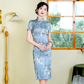 WX-D336真丝改良版复古中国风日常短款修身连衣裙少女