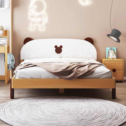 喜梦宝现代简约女孩男孩儿童床橡胶木可升降床板 小熊床 商品图1
