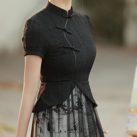 复古个性印花网纱裙两件套旗袍BS2806 商品图4