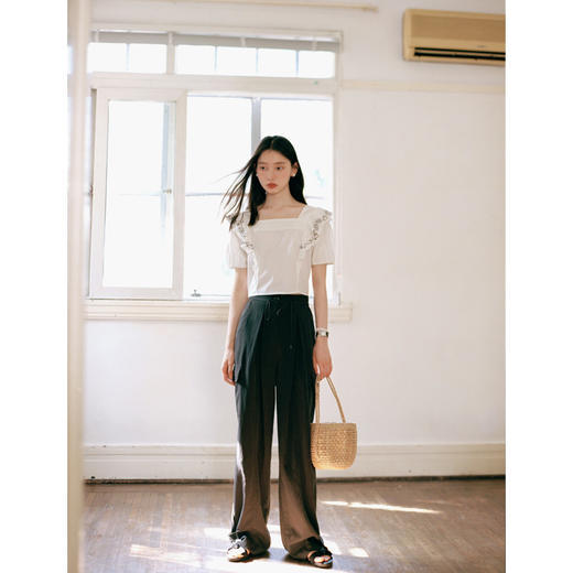 Even Vintage| 重工绣花 原创设计法式方领上衣精致飞袖修身衬衫 商品图3