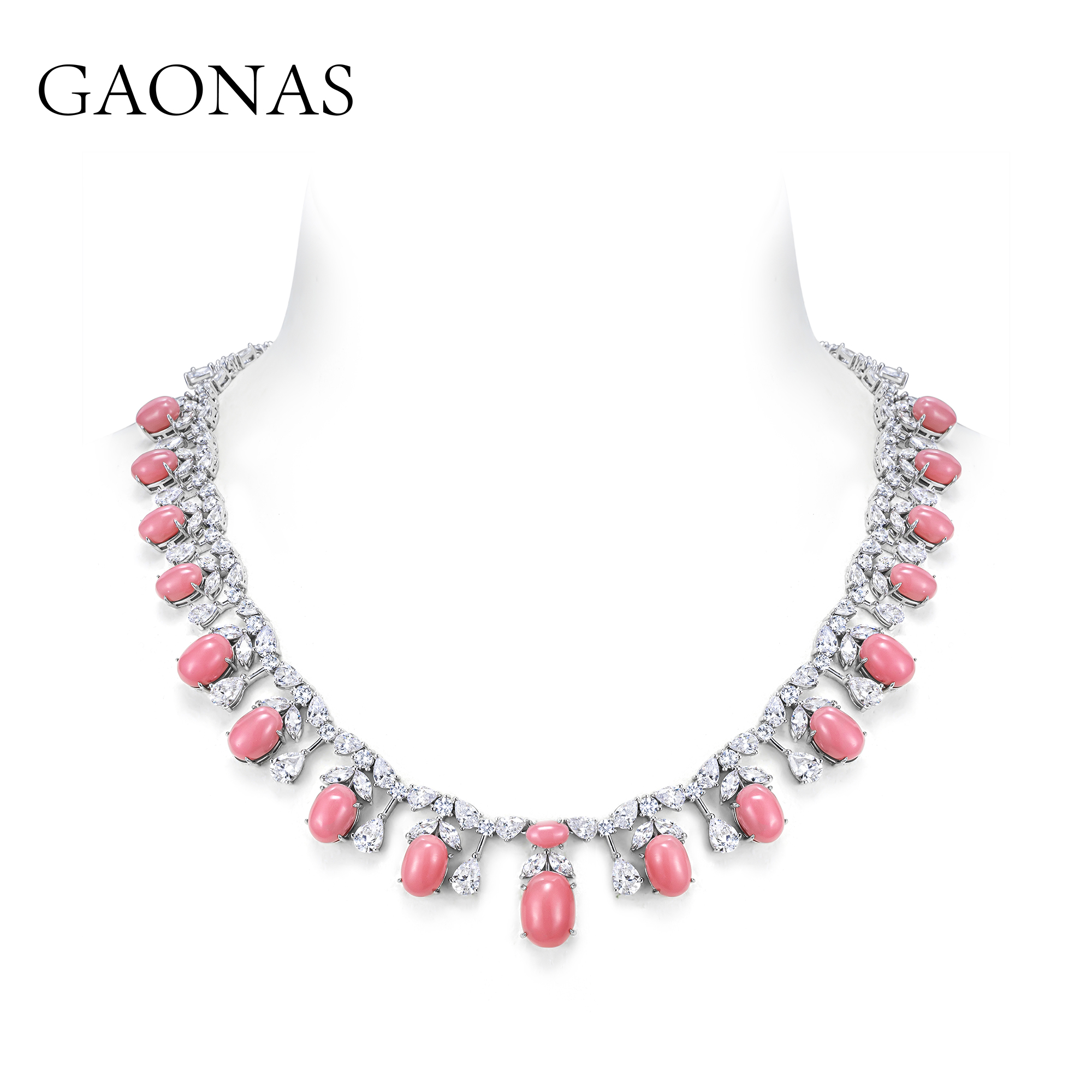 GAONAS 坠链均925银合成锆石 高纳仕 重磅 粉色珠 项链 10005XP