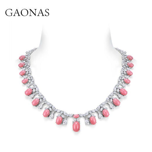 GAONAS 坠链均925银合成锆石 高纳仕 重磅 粉色珠 项链 10005XP 商品图0