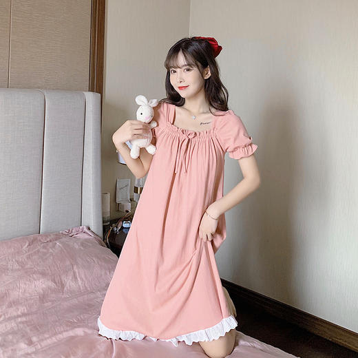 【薄款睡裙韩版ins风宽松2023夏季新款】夏天新款家居服中长裙连体，宽松舒适，中长裙连体设计，简约不失优雅。享受清凉夏日，从此告别闷热。 商品图2