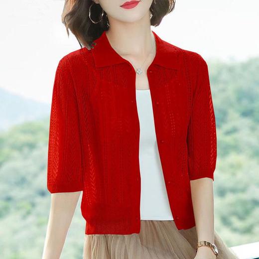 冰丝针织开衫女薄款短款镂空外搭小开衫外套七袖空调衫春夏季圆领DD 商品图1
