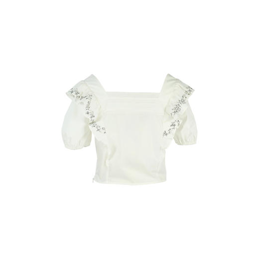 Even Vintage| 重工绣花 原创设计法式方领上衣精致飞袖修身衬衫 商品图4