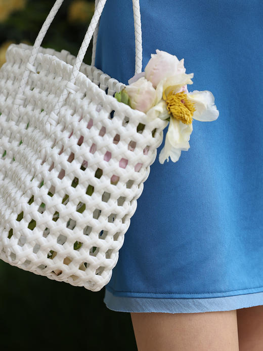 HeyDress蓝色醋酸半身裙女夏季法式高腰开叉设计感半裙小众气质裙 商品图1