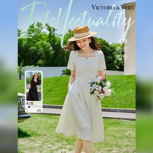 VICTORIA&VERA夏季新款新中式复古方领森系甜美小清新宫廷连衣裙 商品图0