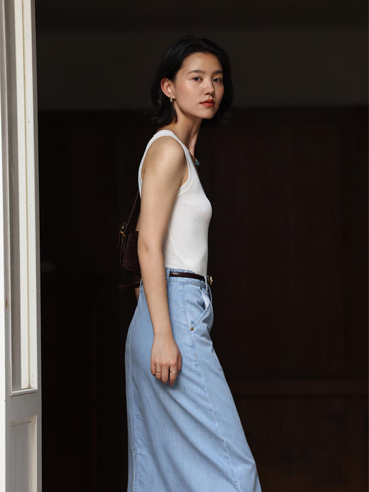 HeyDress法式V领吊带背心女夏季交叠设计感修身坑条无袖别致上衣 商品图0