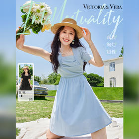 VICTORIA&VERA夏季新款茶歇法式初恋复古温柔风气质方领短款收腰连衣裙