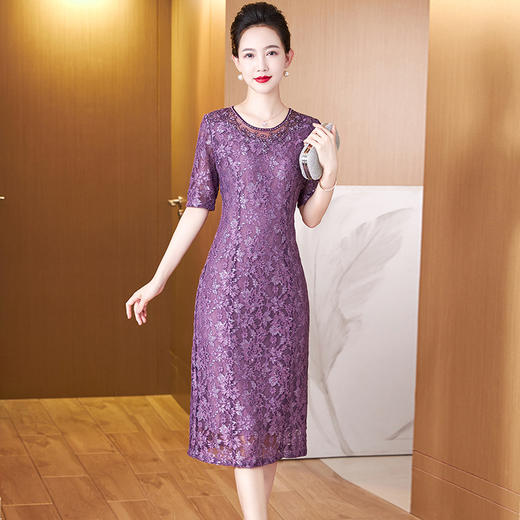 高贵优雅，夏季喜妈妈中长裙简约刺绣平时可穿宴会晚礼服裙LC-2368 商品图3