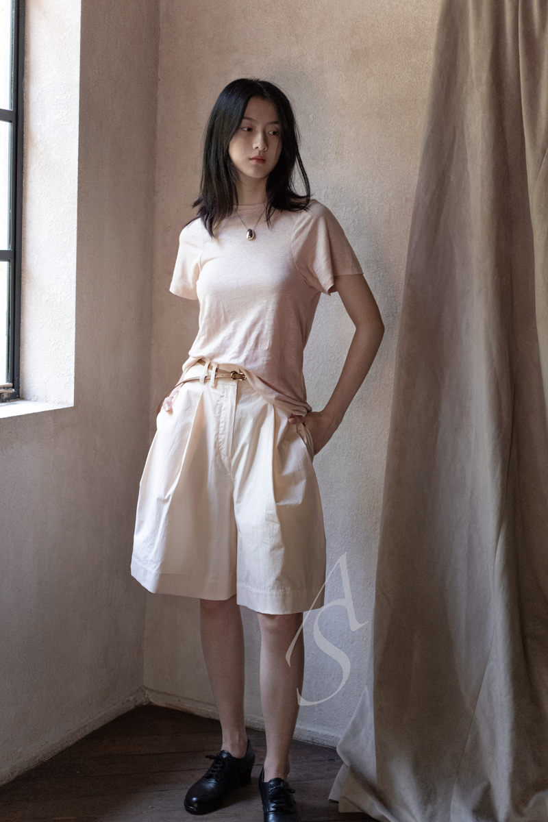 Studio Nicholson  贝壳粉/卡其色/栗红色CITO双褶棉质短裤