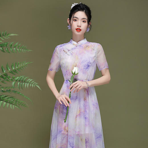夏季新款，时尚优雅改良年轻玻璃纱旗袍连衣裙OY-230269 商品图1