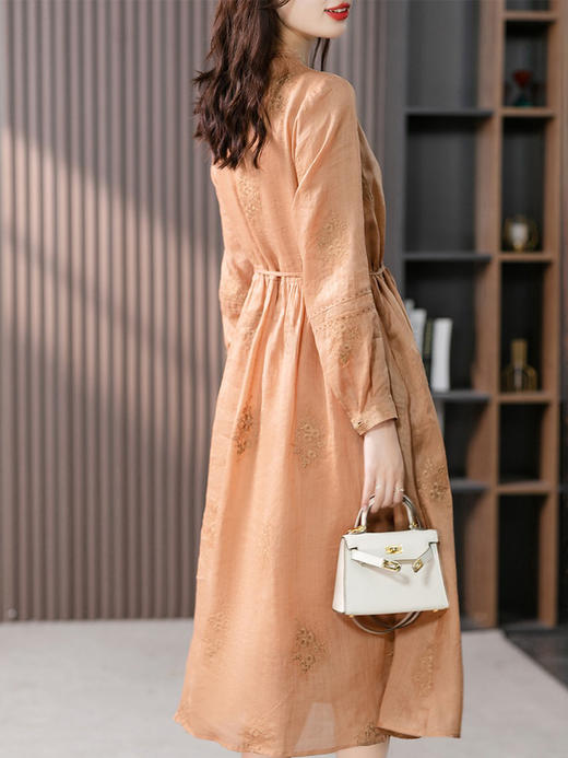 YX【现货7天】设计感新中式苎麻连衣裙女2024夏季新款时尚绣花显瘦长裙子 商品图4