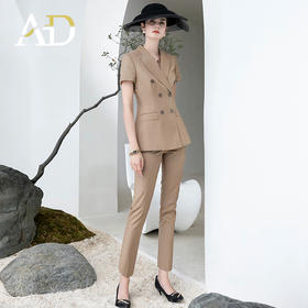 AD职业套装女夏季卡其色干练西装套裤高端经理工作服美业工装正装