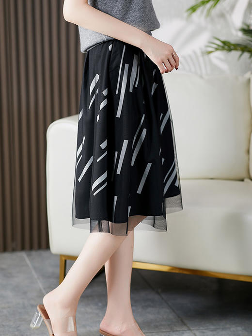 YX【现货7天】条纹网纱半身裙女春夏薄款2024新款百褶裙韩版宽松显瘦裙子 商品图3