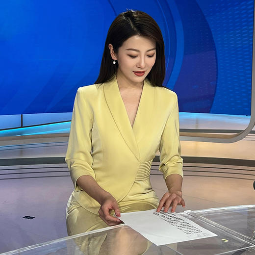 IWY/黄色播音主持人正装女时尚上镜职业套装裙显瘦西装艺考连衣裙Q853 商品图3