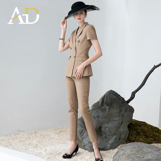 AD职业套装女夏季卡其色干练西装套裤高端经理工作服美业工装正装 商品图1