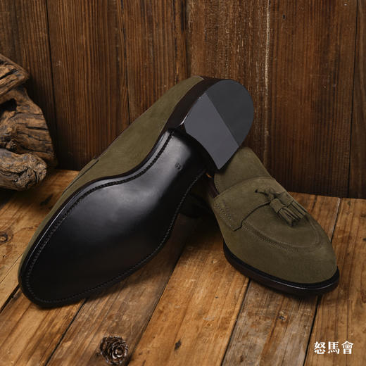 PORTLAND 手工固特异英国小牛绒绿色流苏乐福鞋 商品图2