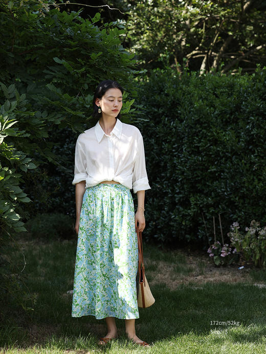 HeyDress法式碎花半身裙女夏季高腰显瘦伞摆半裙绿色印花浪漫裙子 商品图0