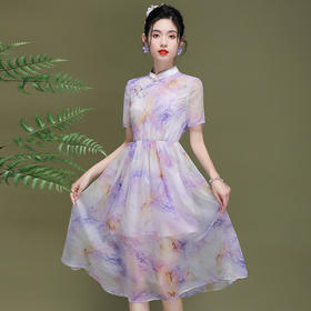 夏季新款，时尚优雅改良年轻玻璃纱旗袍连衣裙OY-230269