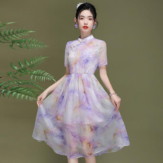 夏季新款，时尚优雅改良年轻玻璃纱旗袍连衣裙OY-230269 商品图0