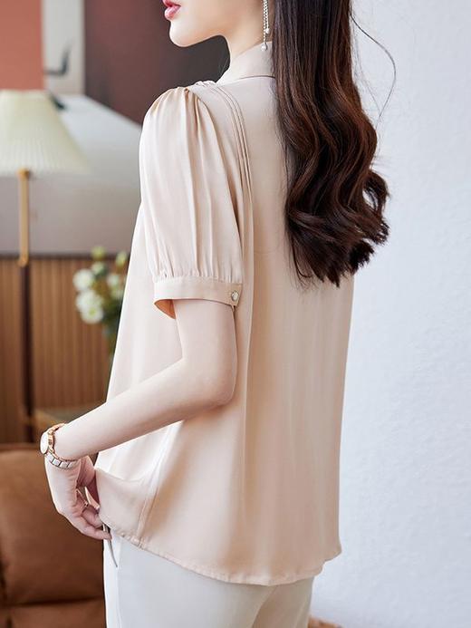 桑蚕丝短袖衬衫夏上新气质翻领优雅休闲设计感垂感上衣HR-WL61689 商品图4