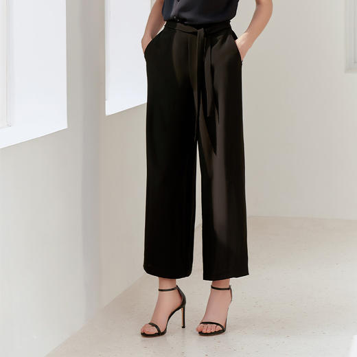 【桑蚕丝阔腿裤】23年春夏新品女士桑蚕丝阔腿裤纯色黑色百搭九分裤 商品图1