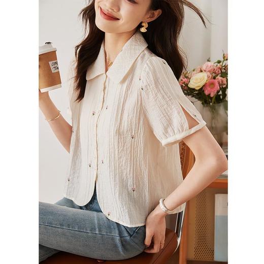 夏季新款，纯色宽松短袖衬衫女设计感小众娃娃衫气质法式短上衣KQL-638T8595 商品图1