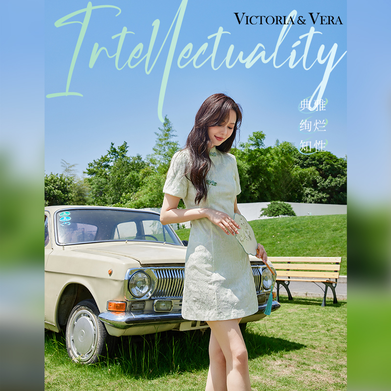 VICTORIA&VERA夏季新款改良新中式高端旗袍少女气质立领短款旗袍连衣裙