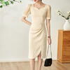 温柔风法式，气质淑女修身泡泡袖腰部褶皱下摆小开叉连衣裙WLZD-2303207 商品缩略图2