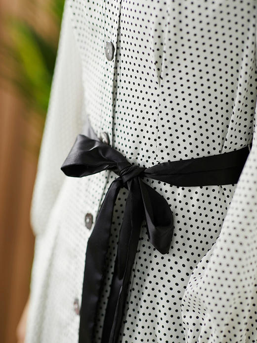 YX【现货7天】气质波点连衣裙女中长款过膝春季新款2024韩版收腰显瘦大摆裙 商品图4