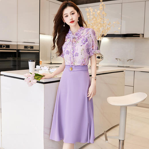 新中式花边领印花立体衬衣搭配高腰显瘦A字半身裙套装HR-WHA628-69 商品图6