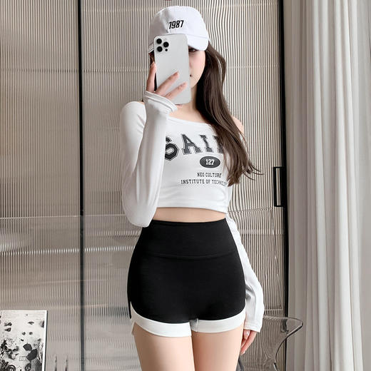 【买一送一 可外穿的潮流安全裤】撞色拼接三分短裤 女夏季外穿薄款带底裤高腰芭比无尴尬线鲨鱼裤安全裤 商品图5