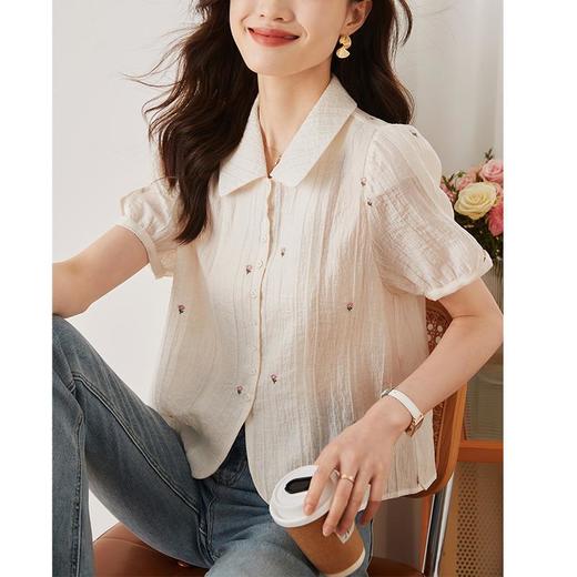 夏季新款，纯色宽松短袖衬衫女设计感小众娃娃衫气质法式短上衣KQL-638T8595 商品图0