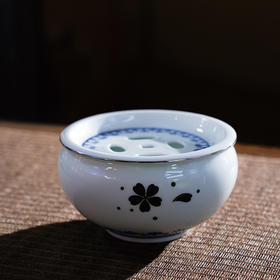 甜白青花银花朵9号水洗 陶瓷茶洗笔洗茶具配件茶道零配