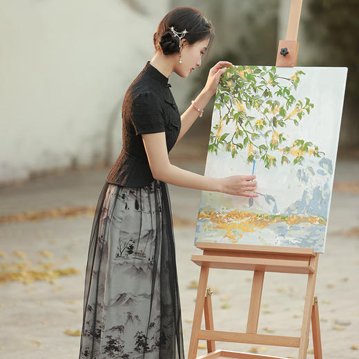 复古个性印花网纱裙两件套旗袍BS2806 商品图2