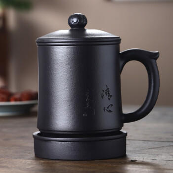 君礼轩紫砂茶杯套装 宜兴黑泥手工五件套带过滤茶水杯五件套莲花杯480ml 商品图4