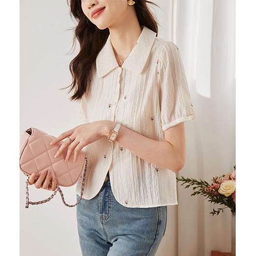 夏季新款，纯色宽松短袖衬衫女设计感小众娃娃衫气质法式短上衣KQL-638T8595 商品图4