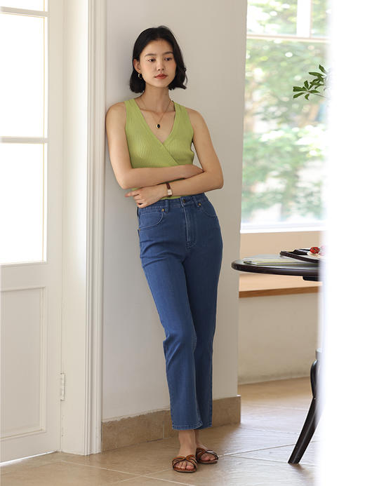 HeyDress法式V领吊带背心女夏季交叠设计感修身坑条无袖别致上衣 商品图2