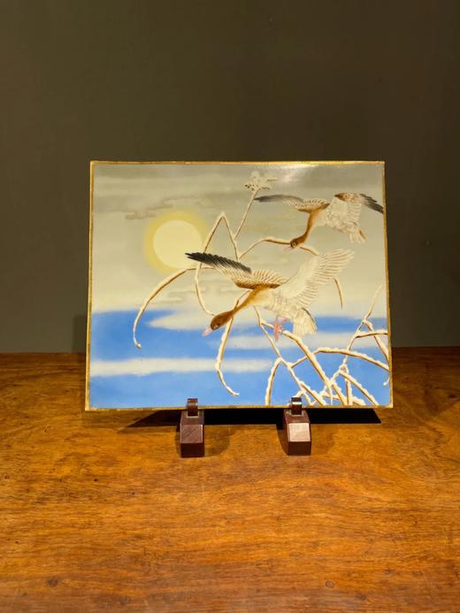 彩绘冬雪夕阳芦雁图瓷板，顺丰包邮 商品图4