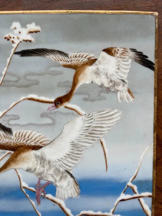 彩绘冬雪夕阳芦雁图瓷板，顺丰包邮 商品图2