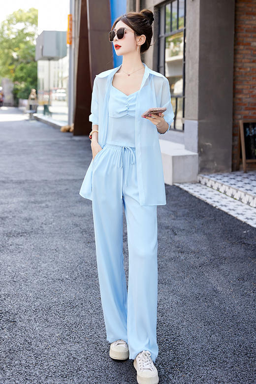 时尚气质韩版雪纺衬衫直筒裤三件套HR-YQH8973-1 商品图9