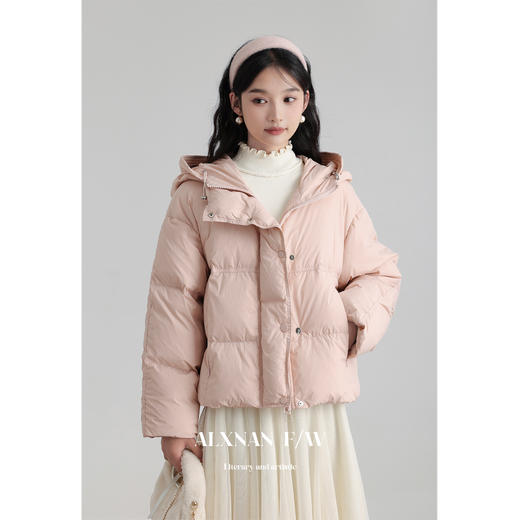 鹿向南《优雅主义》冬季90白鸭绒外套粉色短款羽绒服女 商品图1