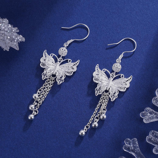 子佩集S990银【秋雪蝶】花丝耳环【QFES027】2306 商品图1