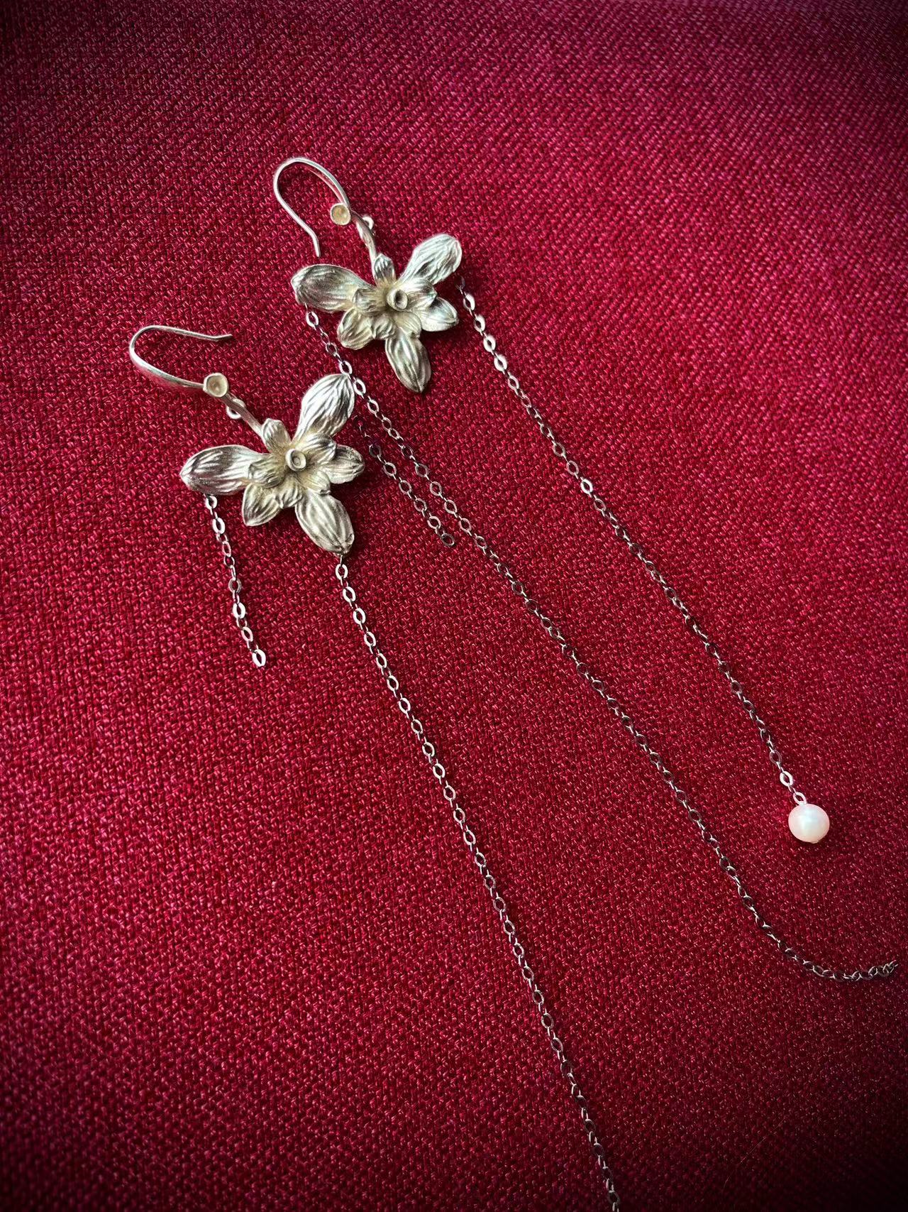 【雾境定制】紫荆蝴蝶 小众古风设计师款 S990足银+淡水珍珠耳环 SEH0454