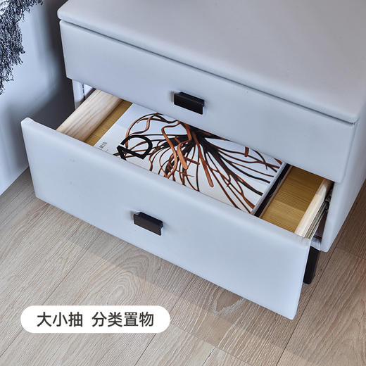 轻奢床头柜双屉大容量储物柜意式储物柜防猫爪布科技布床边柜 商品图3