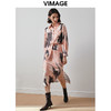 VIMAGE纬漫纪高腰包臀开叉粉色不规则印花高级感半身裙秋新款V2006601 商品缩略图1