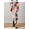 VIMAGE纬漫纪高腰包臀开叉粉色不规则印花高级感半身裙秋新款V2006601 商品缩略图3