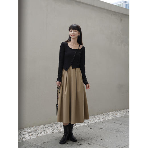 鹿向南《冬日暖温》咖色百褶半身裙女秋季款高腰小个子a字裙LXN21117 商品图2