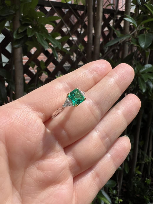 高端定制 哥伦比亚培育祖母绿 方钻塔型戒指 简洁高级明媚  不退换 商品图12